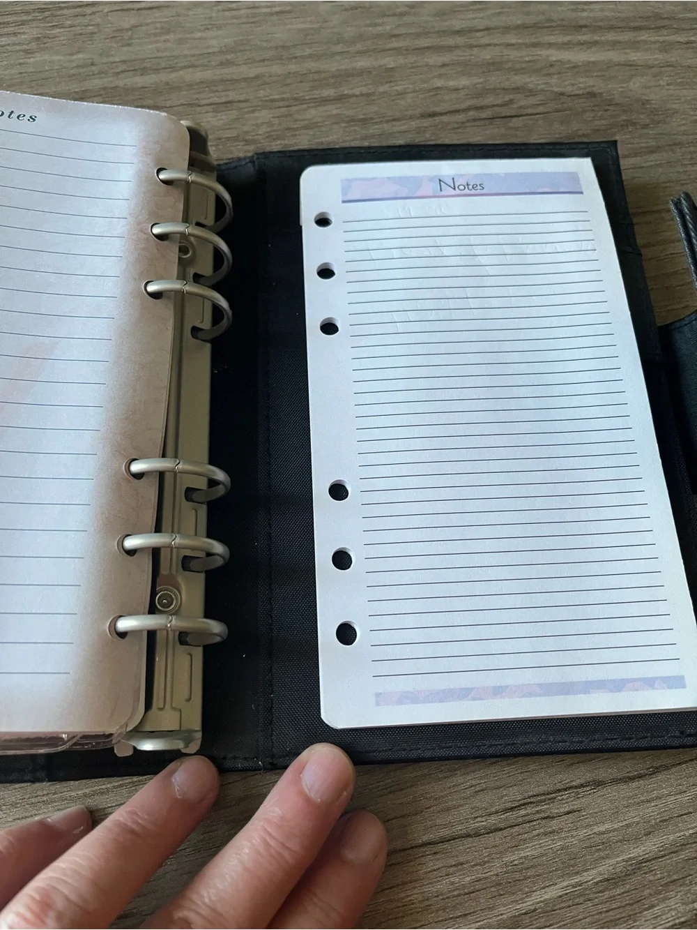 DAY-TIMER Black Striped Vinyl 6-Ring Organizer Binder Planner Cover Snap Close